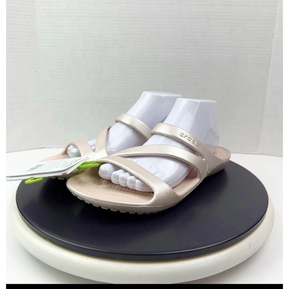 CROCS Kadee ll Womens Size 10 Pink Shimmer Strappy Comfort Slip On Sandals Shoes
